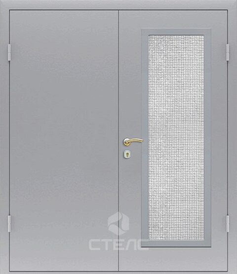 Железная входная дверь 022-316 порошковая равнопольная 3-К с шумоизоляцией + Армированное стекло (Большое) фото