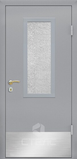 Входная дверь 889-113 порошковая 2-К утеплённая + Армированное стекло (Среднее) + Декоративный отбойник (внизу) фото