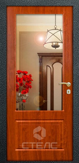 Железная входная дверь Барьер ПЗ- 167-144 с накладкой МДФ-ПВХ с 2-х сторон 2-К утеплённая + Зеркало (маленькое) фото