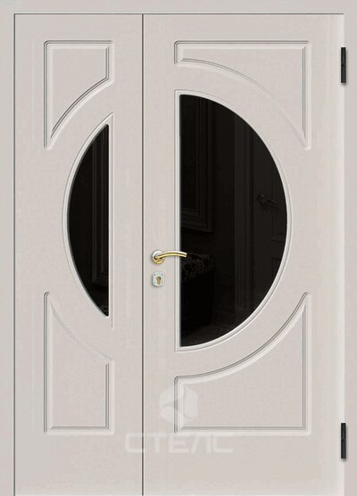 Металлическая входная дверь уличная с МДФ-ПВХ покрытием полуторная + Стеклопакет большой + Стеклопакет маленький фото
