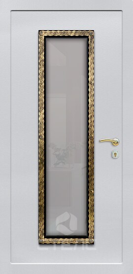 Стальная входная дверь 251-805 полимерная 2-К утеплённая + Стеклопакет большой + Ковка фото