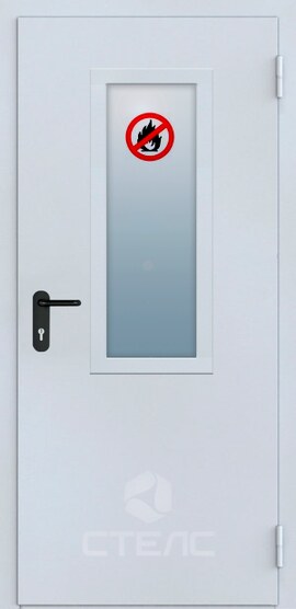 Металлическая входная дверь однопольная 587-521 пожарная порошковая EI-60 + Стеклопакет противопожарный (средний) фото