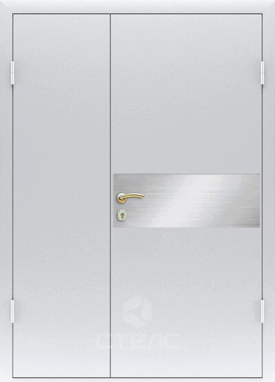 Стальная дверь техническая полимерная с боковой вставкой 2-К утеплённая + Декоративный отбойник (посередине) фото