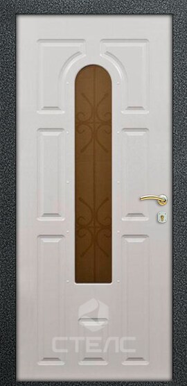 Входная дверь Агата Brown/White Double МДСК- 292-371 декорированная МДФ 2-К с терморазрывом + Ковка + Резьба + Стеклопакет (средний) фото