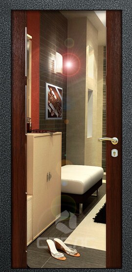 Металлическая входная дверь Гранит Brown ПЗ- 578-218 с пленкой МДФ-ПВХ с 2-х сторон 2-К утеплённая + Зеркало (большое) фото