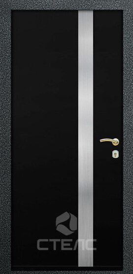 Железная входная дверь Perito Black МДН- 048-558 покрытая МДФ 2-К утеплённая + Нержавеющая полоса + Молдинг фото