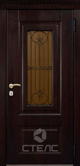 Стальная входная дверь Сорренто Тик Brown Double  в квартиру МДФ под дерево  универсальная  с терморазрывом + Ковка + Стеклопакет под заказ фото