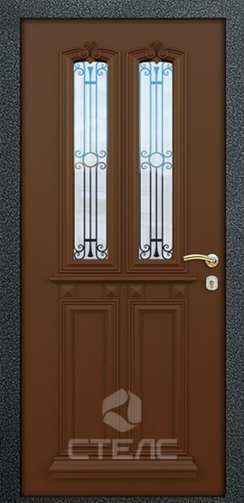 Входная дверь для котеджа Валенсия Brown Double МДСК- 519-331 + Ковка + Стеклопакет маленький фото