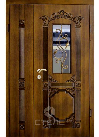 Входная дверь в квартиру широкая МДФ шпон с боковой вставкой фото