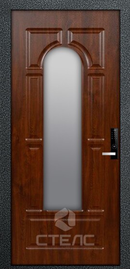 Металлическая входная  дверь 398-326 с порошком + стеклопакет и ковка 3-К с шумоизоляцией + Ковка + Стеклопакет (средний) фото