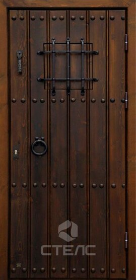 Дверь  металлическая входная в коттедж / дом стильная из массива сосны в коттедж | Артикул 459-906 фото
