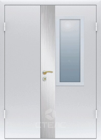 Входная дверь 278-048 полимерная с боковой вставкой 3-К с шумоизоляцией + Стеклопакет (средний) + Декоративный отбойник (вертикальный) фото