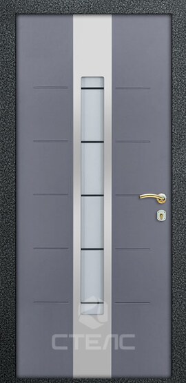 Входная  дверь в квартиру Greta Grey  в квартиру МДФ   с терморазрывом + Нержавеющая полоса + Стеклопакет (средний) фото