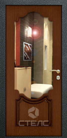 Дверь входная отделанная ламинатом + ПВХ (с зеркалом) 2-К утеплённая | Артикул 131-002 фото