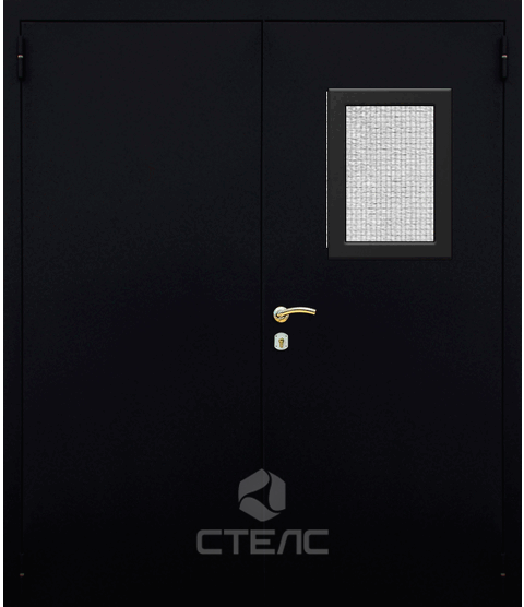 Металлическая входная дверь 498-681 порошковая равнопольная 3-К с шумоизоляцией + Армированное стекло (Маленькое) фото