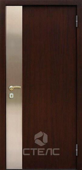 Стальная входная дверь Техно ПС- 370-995 с покрытием МДФ-ПВХ с 2-х сторон 2-К утеплённая + Нержавеющая полоса + Стекло (большое) фото