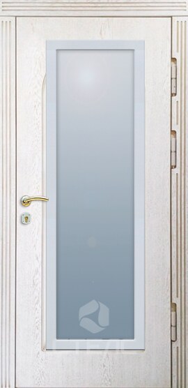 Металлическая входная дверь 038-291 белая порошковая 2-К с терморазрывом + Стеклопакет большой + Ковка фото