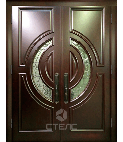 Железная входная  дверь в коттедж равнопольная МДФ 2-К утеплённая + Стеклопакет маленький фото