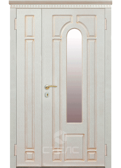 Металлическая входная дверь ММПС- 971-123 отделанная МДФ полуторная 2-К утеплённая + Стеклопакет (средний) фото