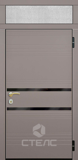 Дверь входная Арчер I ПСФ- 387-484 с МДФ-ПВХ панелью 2-К утеплённая + Молдинг + Вставка из стекла + Верхняя фрамуга (остекленная) фото