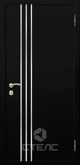 Железная входная дверь Perito Black МДН- 048-558 покрытая МДФ 2-К утеплённая + Нержавеющая полоса + Молдинг фото