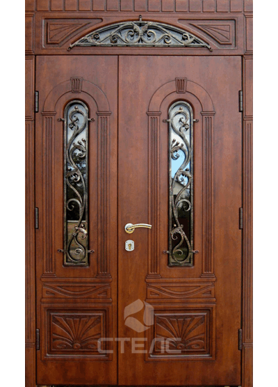 Дверь входная двупольная в дом из древесины дуба —любые размеры полотна фото