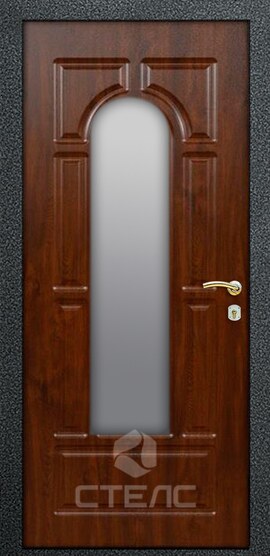 Дверь входная 770-023 с порошком + стеклопакет и ковка 3-К с шумоизоляцией + Ковка + Стеклопакет (средний) фото
