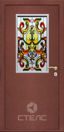 Входная дверь 780-959 порошковая с маленьким витражом 2-К утеплённая + Витраж маленький фото