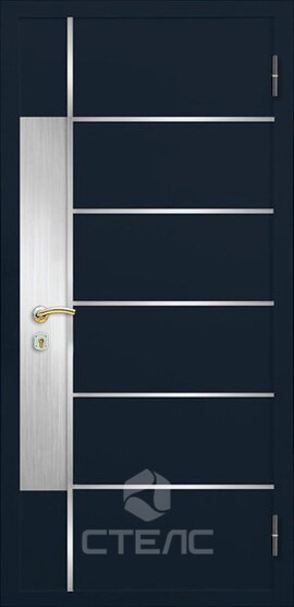 Дверь  металлическая входная Таллин Blue  в квартиру  декарированная МДФ-ПВХ 3-К с шумоизоляцией + Нержавеющая полоса + Молдинг + Зеркало (большое) фото