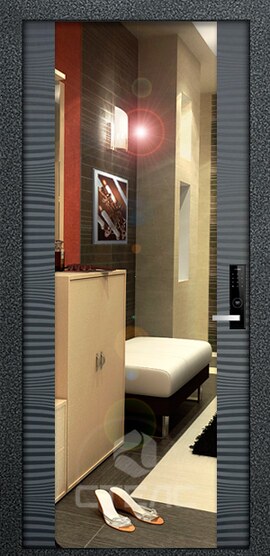 Входная дверь Шварц Grey 486-825 порошковое напыление с МДФ-ПВХ 2-К утеплённая + Молдинг (7 шт.) + Зеркало (большое) фото