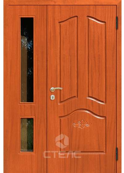 Дверь входная ППС- 390-296 с покрытием МДФ-ПВХ купить с установкой в Москве + Стеклопакет маленький + Стеклопакет (средний) фото