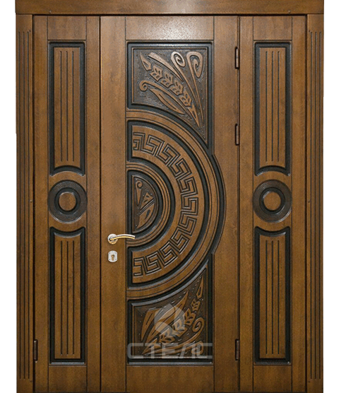 Металлическая входная дверь ММПГ- 948-306  с двумя вставками 2-К утеплённая + Резьба фото