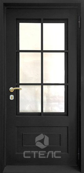 Дверь входная 393-606 с порошковым напылением 2-К утеплённая + Ковка + Стеклопакет (средний) фото