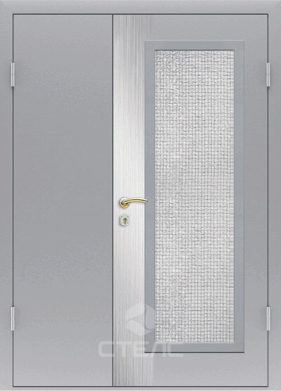 Стальная входная дверь 106-715 полимерная с боковой вставкой 2-К утеплённая + Армированное стекло (Большое) + Декоративный отбойник (вертикальный) фото
