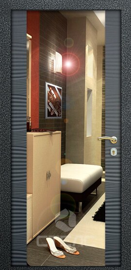 Металлическая квартирная дверь Шварц Grey 308-854 порошковое напыление с МДФ-ПВХ 2-К утеплённая + Молдинг (7 шт.) + Зеркало (большое) фото