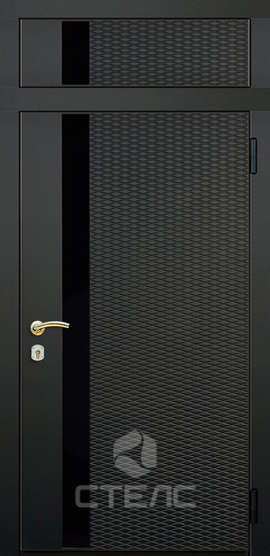 Железная входная дверь Магнат ПМФ- 256-094 с МДФ-ПВХ панелью 2-К утеплённая + Молдинг + Вставка из стекла + Верхняя фрамуга фото