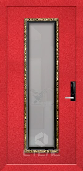 Стальная входная  дверь 485-160 порошок 2-К утеплённая + Стеклопакет большой + Ковка фото