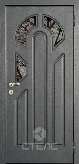 Металлическая входная дверь Prague Grey Double МДС- 036-849 с покрытием МДФ 2-К с терморазрывом + Стекло (маленькое) фото