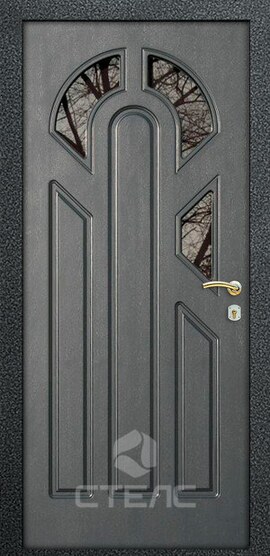 Металлическая входная дверь Prague Grey Double МДС- 036-849 с покрытием МДФ 2-К с терморазрывом + Стекло (маленькое) фото
