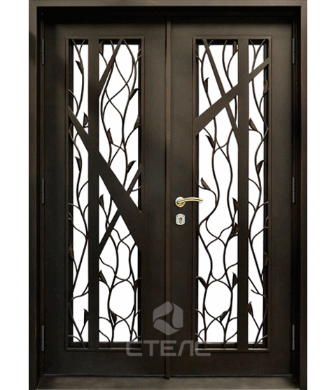 Дверь входная грунтованный окрас двустворчатая  в коттедж, тамбурная фото