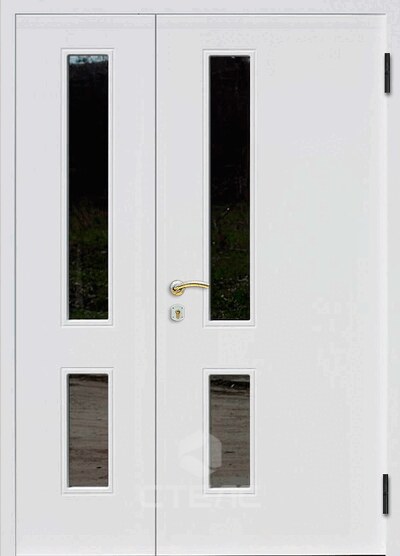Стальная входная дверь Модель- 884-226 с отделкой МДФ-ПВХ  двустворчатая  + Стеклопакет маленький + Стеклопакет (средний) фото