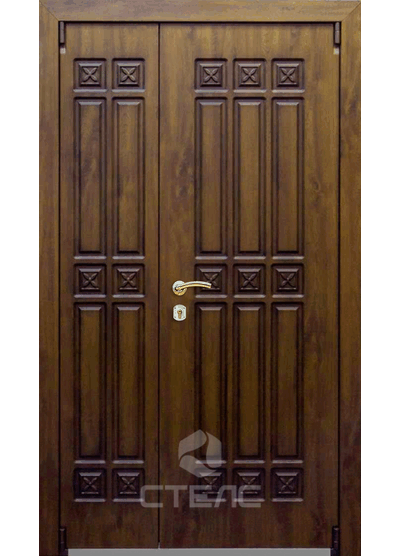 Дверь входная парадная двустворчатая дубовая  с шумоизоляцией элитная под заказ, производство 3 дня фото