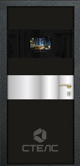 Металлическая входная  дверь Berta Black ПН- 794-276 с ПВХ панелями с обеих сторон 2-К утеплённая + Монитор ACV AVM-707 + Нержавеющая полоса фото