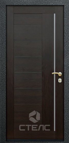 Металлическая входная дверь 185-500 с порошковым напылением + МДФ 2-К утеплённая + Нержавеющая полоса + Молдинг фото