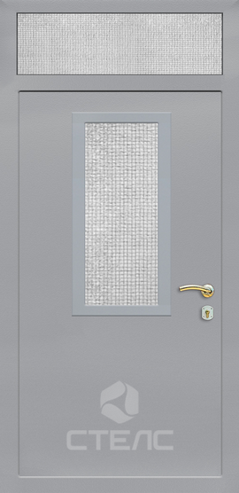 Железная входная дверь 053-728 Порошковая с фрамугой 2-К утеплённая + Армированное стекло (Среднее) + Верхняя фрамуга (остекленная) фото