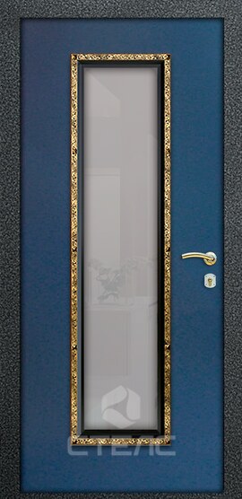 Дверь входная 329-494 порошковая с ПВХ 2-К утеплённая + Стеклопакет большой + Ковка + Кованная рамка фото