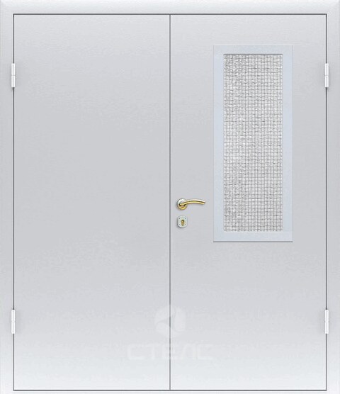 Железная дверь 448-527 порошковая равнопольная 3-К с шумоизоляцией + Армированное стекло (Среднее) фото