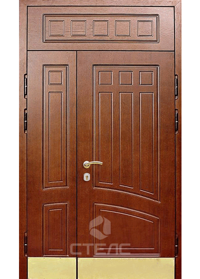 Входная металлическая дверь в дом с МДФ панелями парадная + Отбойник + Верхняя фрамуга фото