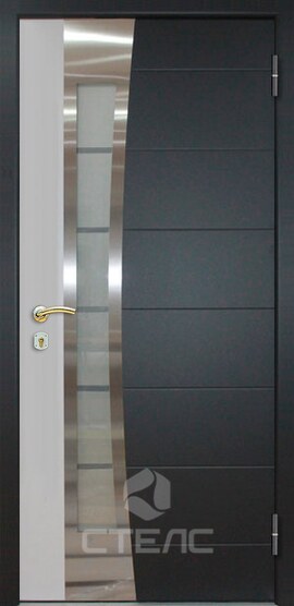 Железная входная дверь Porto Double Grey ПСН- 350-670 с накладкой ПВХ 2-К утеплённая + Нержавеющая полоса + Стекло (среднее) фото