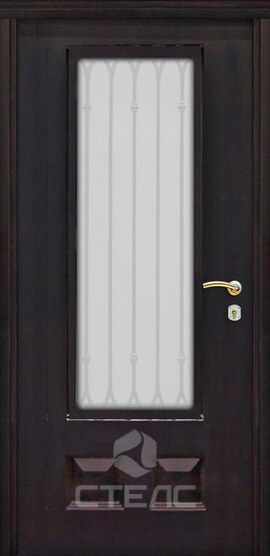 Дверь входная 585-679 с порошковым напылением 2-К утеплённая + Ковка + Стеклопакет (средний) + Металлобагет фото